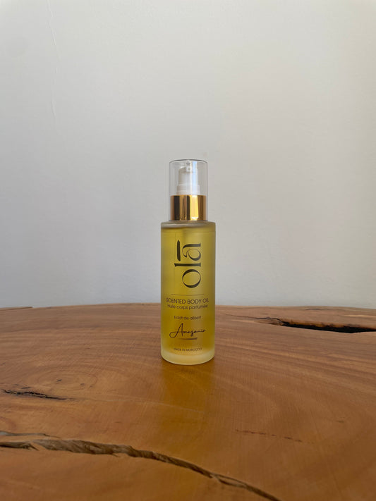 Scented Body Oil with argan oil - 100ml Matte Glass Bottle with Pump: Treat yourself to our luxurious argan body oil, delicately scented and Crafted with a signature blend featuring floral notes of jasmine and Verbena, housed in a 100ml matte glass bottle with a convenient pump dispenser. Enriched with the goodness of argan oil, this body oil deeply moisturizes and nourishes your skin, leaving it soft, smooth, and delicately perfumed.